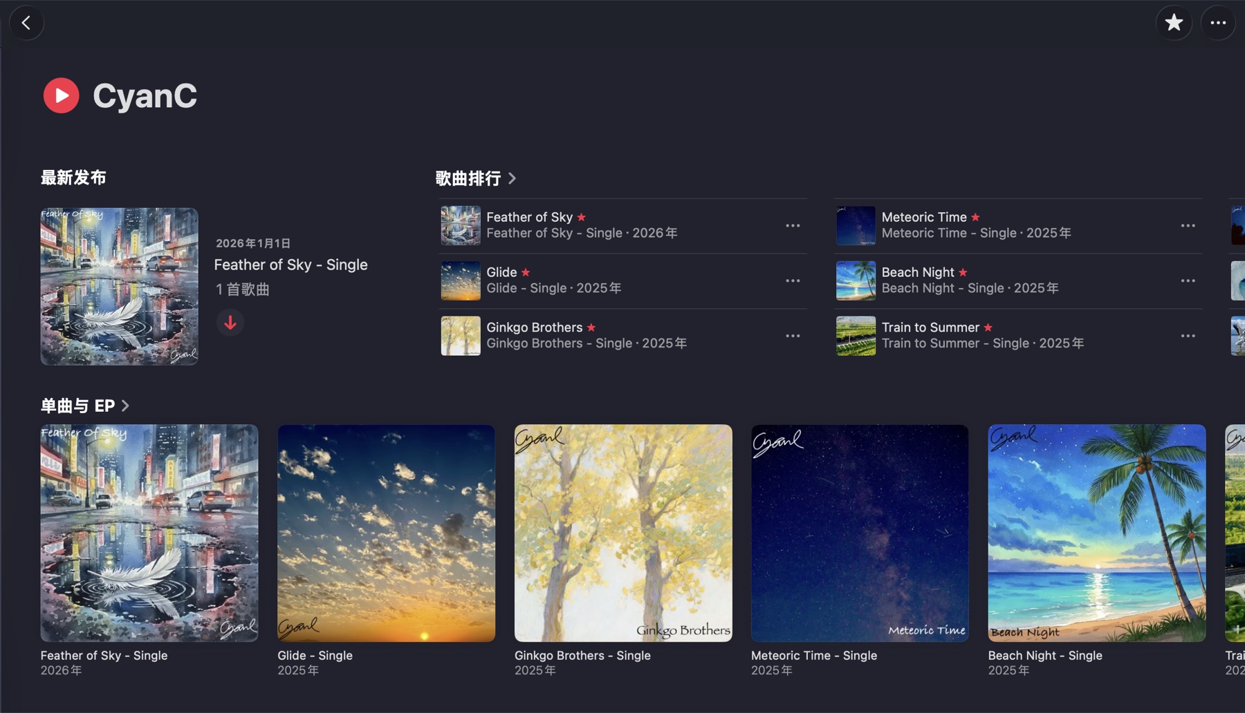 CyanC 在 Apple Music 上的作品页面
